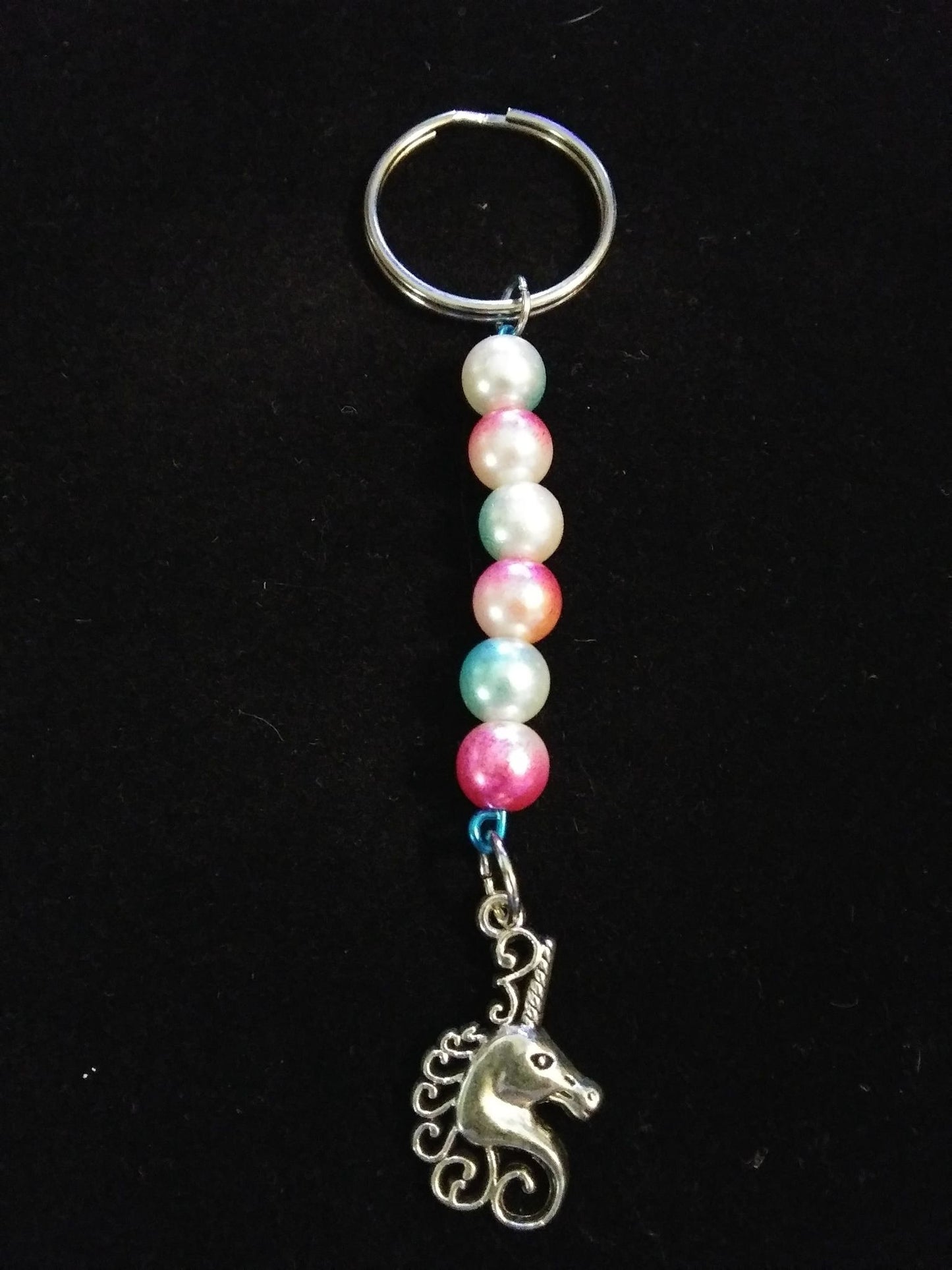 blue&grey,pink&orange unicorn head keychain