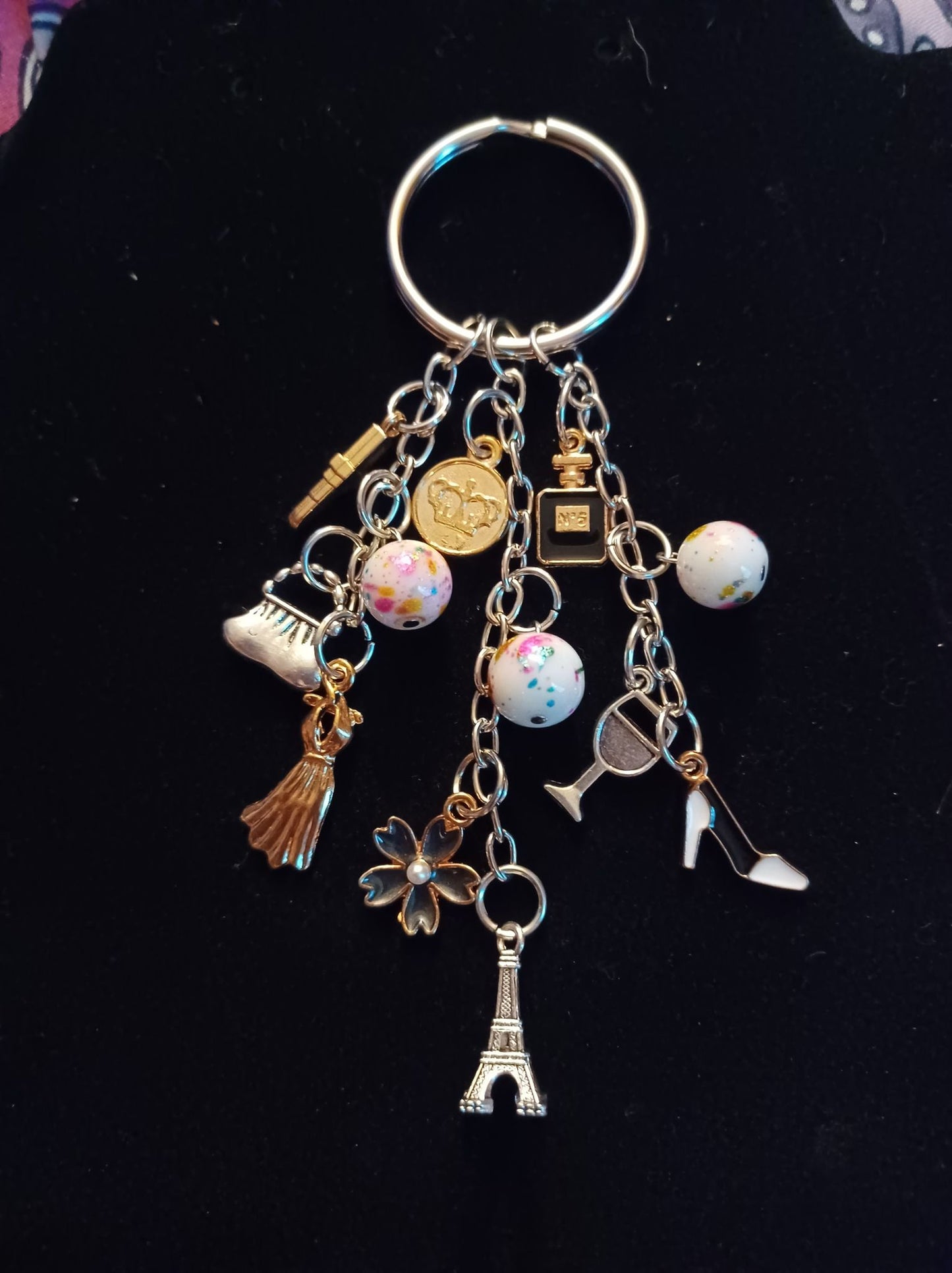 Paris keychain w/ charms & beads