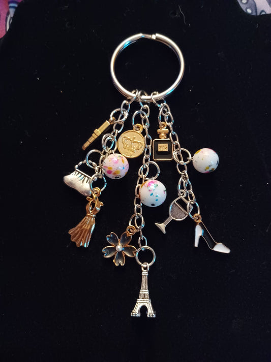 Paris keychain w/ charms & beads
