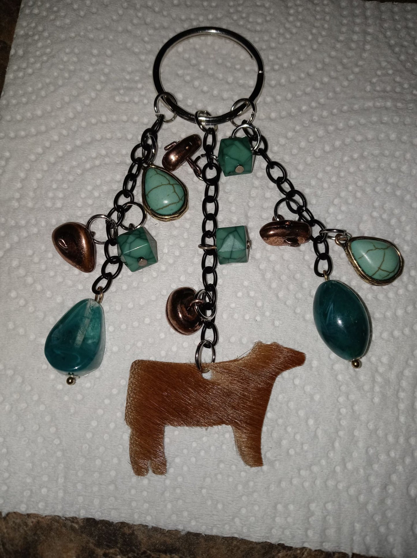 country keychain w/ cow & beads