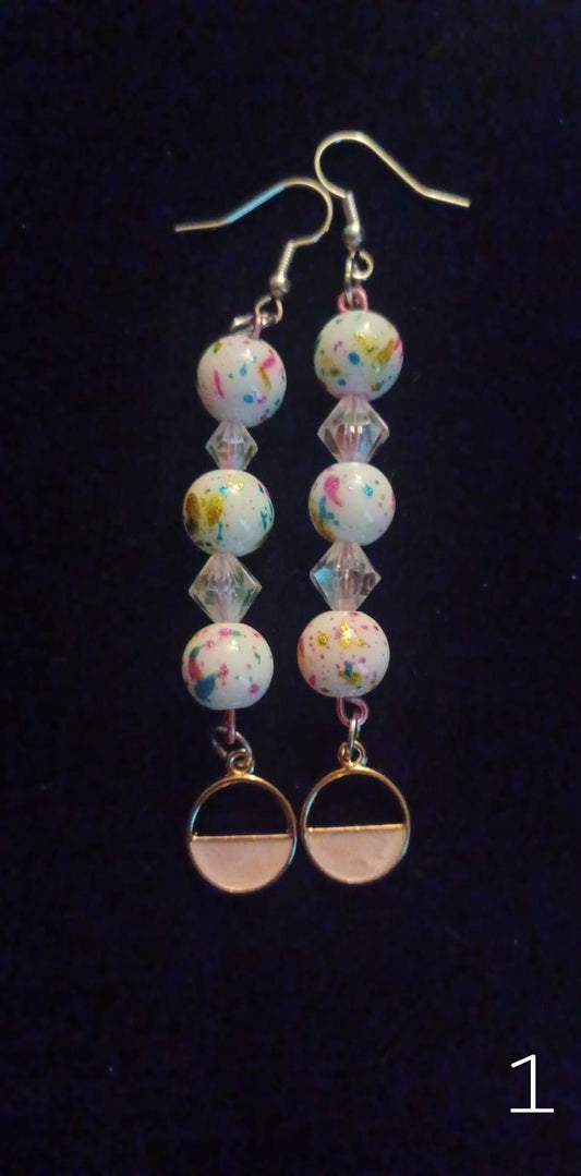 pink half circle charm earrings